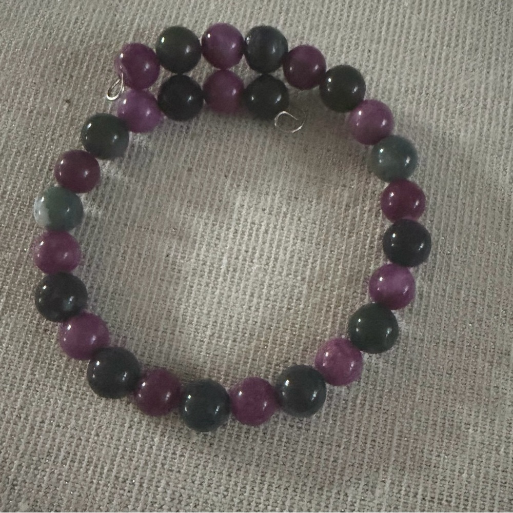 Handmade Purple Beaded Stretch Bracelet with Charm - Picture 4 of 4